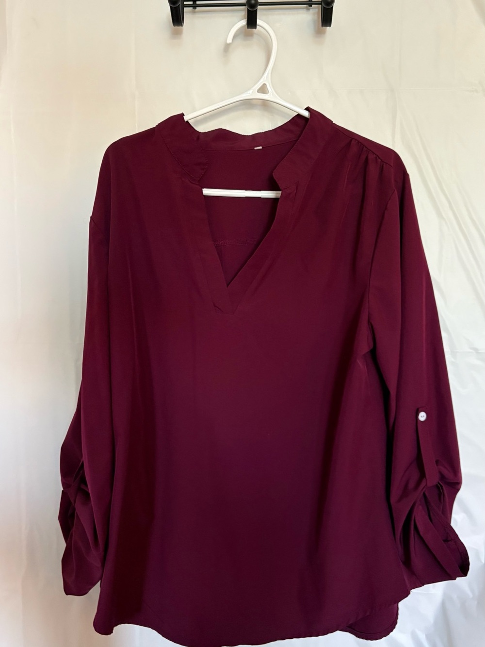 Women's V-Neck Long Sleeve Blouse - Wine